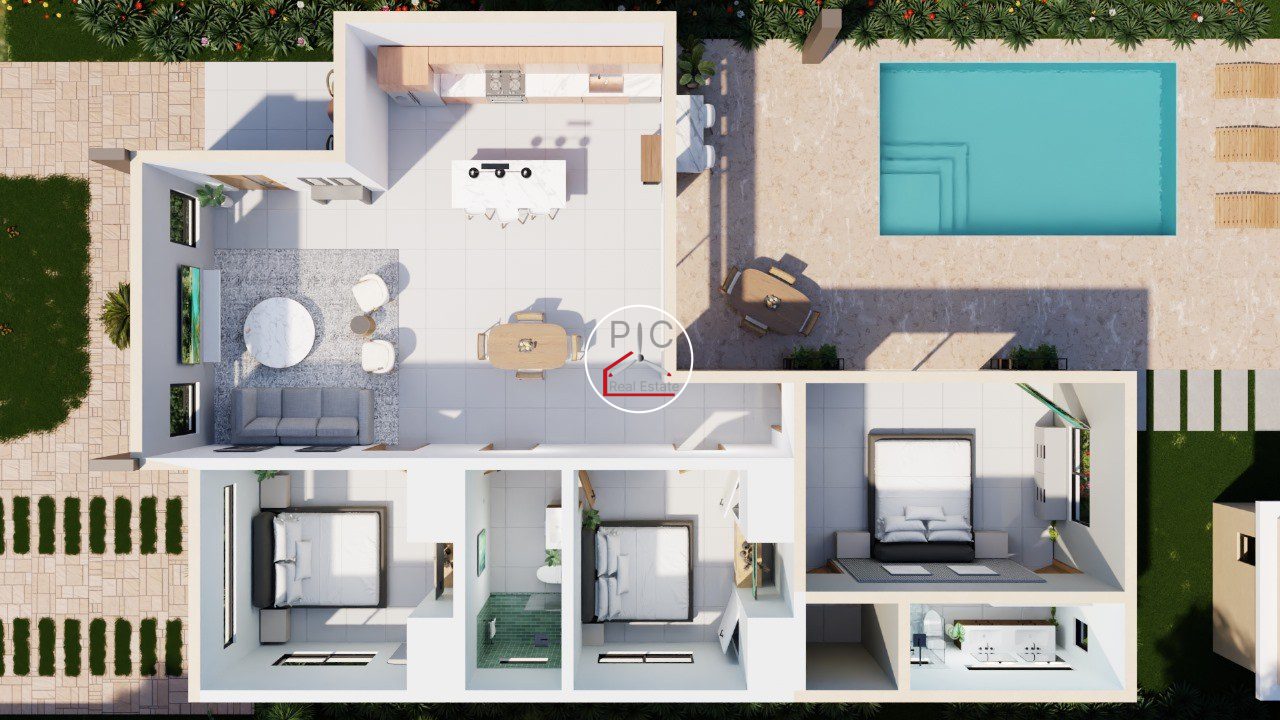 3 chambres-plan d'étage 3D